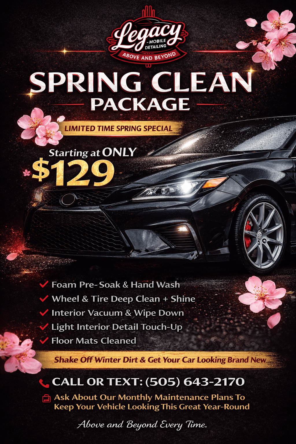 Legacy Mobile Detailing Spring Clean Package for mobile car detailing in Farmington NM starting at $129