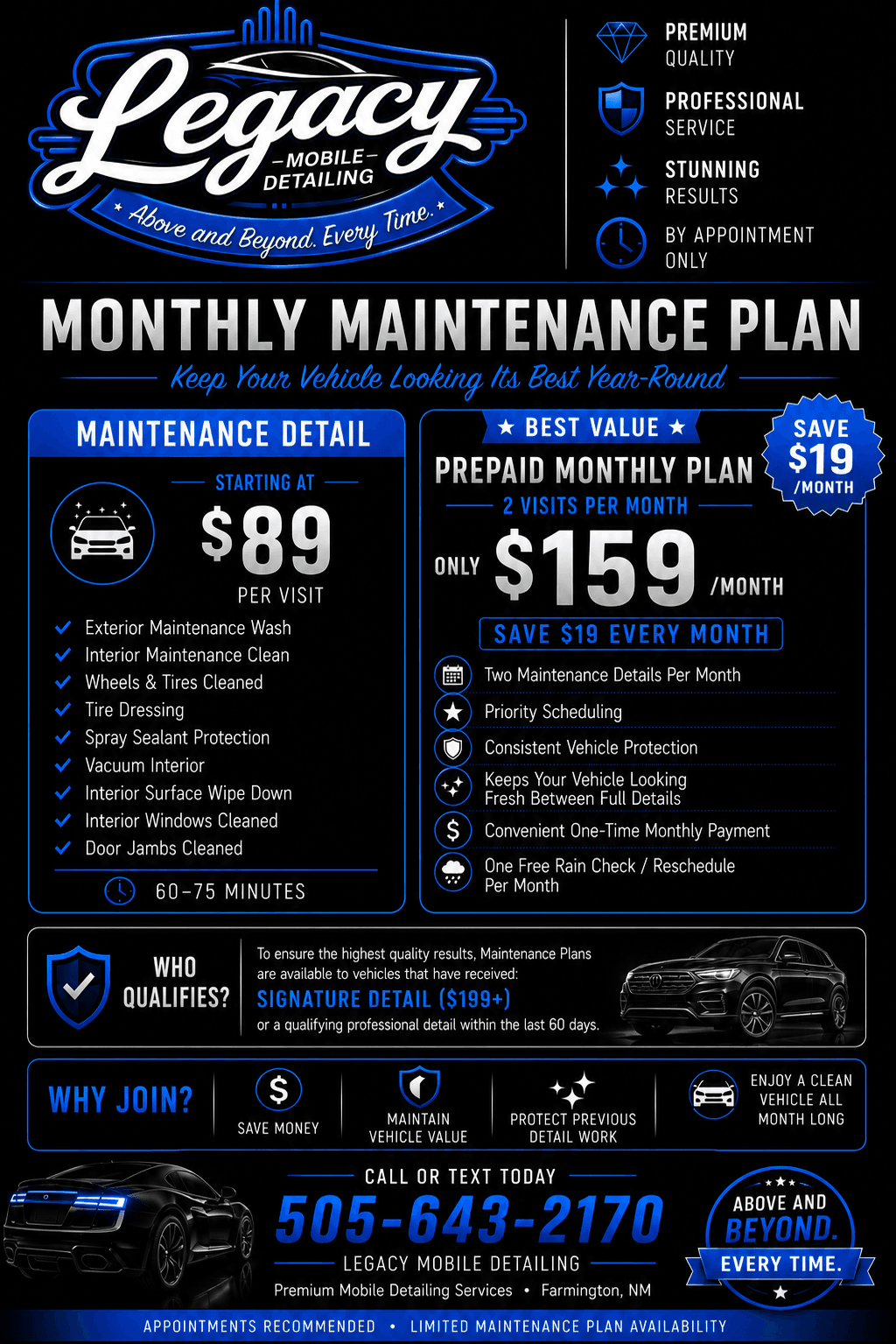 Legacy Mobile Detailing monthly maintenance plan